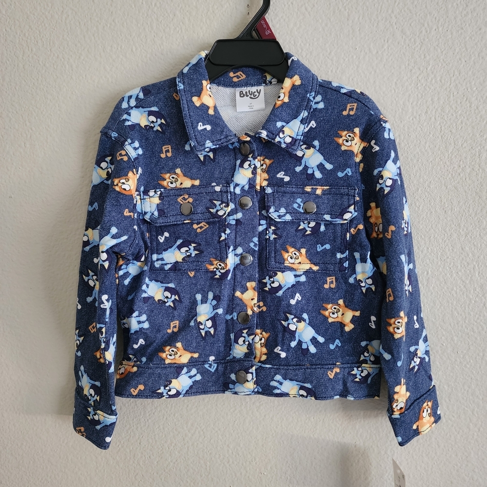 NWT Bluey & Bingo Toddler Knit Denim Jacket Size 3T Blue Musical Notes